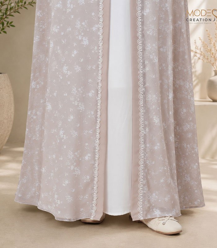 (Light Gray & off-white) Double Layered Abaya (4)