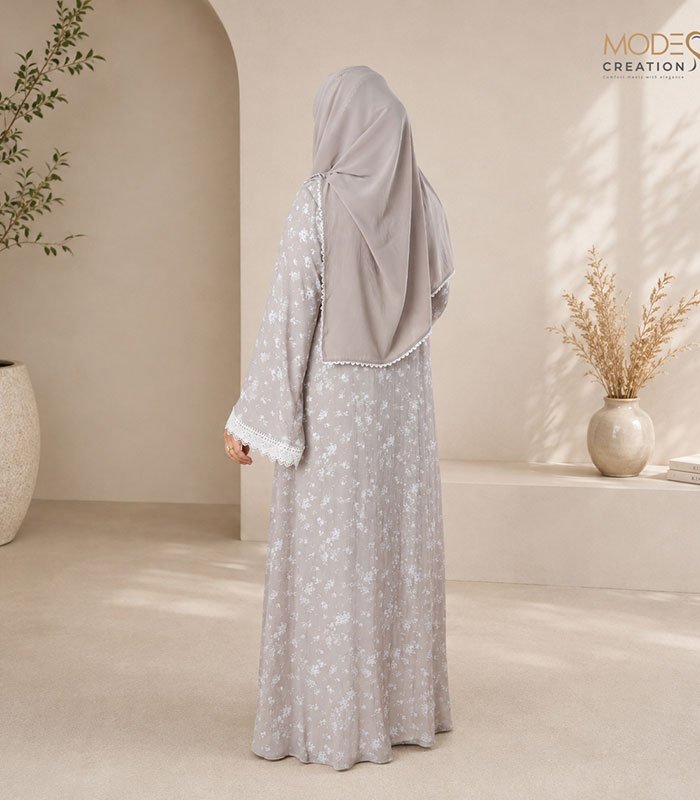 (Light Gray & off-white) Double Layered Abaya (5)