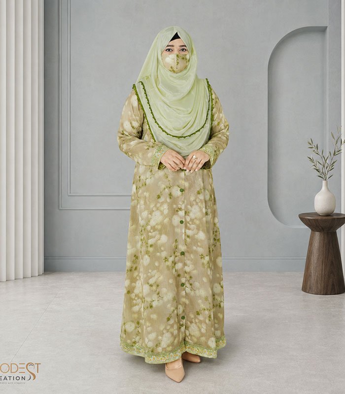 (Light Olive) Single Layered Abaya (1) Light Olive Single Layered Abaya 1