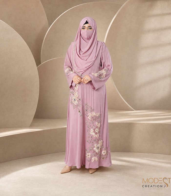(Nude Pink) Kimono Style Abaya (1) Nude Pink Kimono Style Abaya 1