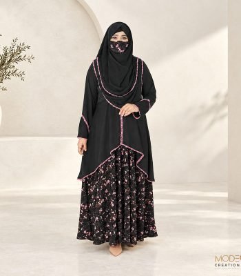 (Black Color) Double Layered Printed Abaya