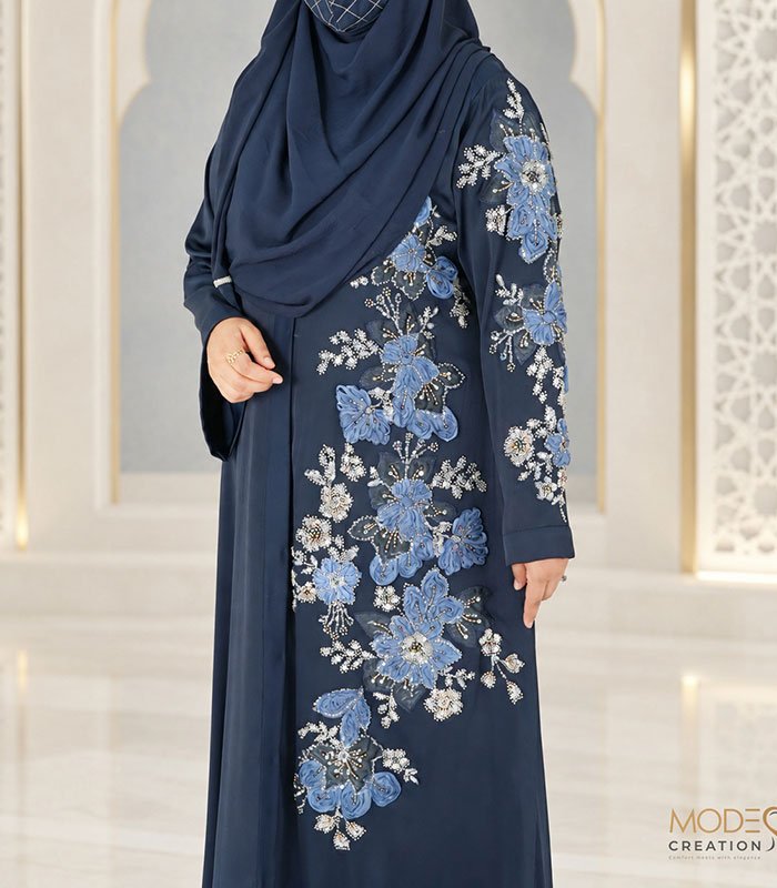 (Deep Navy Blue Color) Kimono Style Abaya (3)
