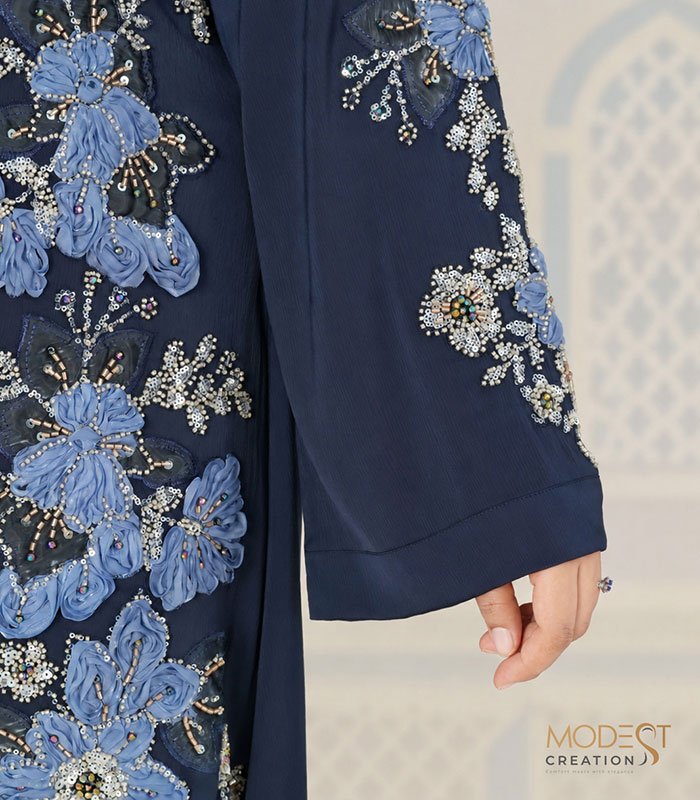 (Deep Navy Blue Color) Kimono Style Abaya (4)