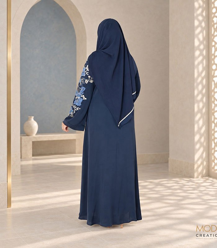 (Deep Navy Blue Color) Kimono Style Abaya (5)
