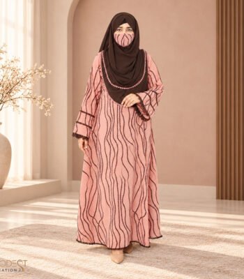 (Dusty Rose & Coffee Color) Printed Abaya