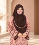 (Dusty Rose & Coffee Color) Printed Abaya (1)