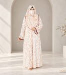 (Off-white & Burnt Caramel Color) Printed Double Layered Abaya