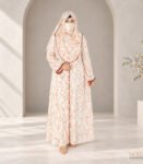 (Off-white & Burnt Caramel Ccolor) Printed Double Layered Abaya (1)