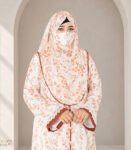 (Off-white & Burnt Caramel Ccolor) Printed Double Layered Abaya (1)
