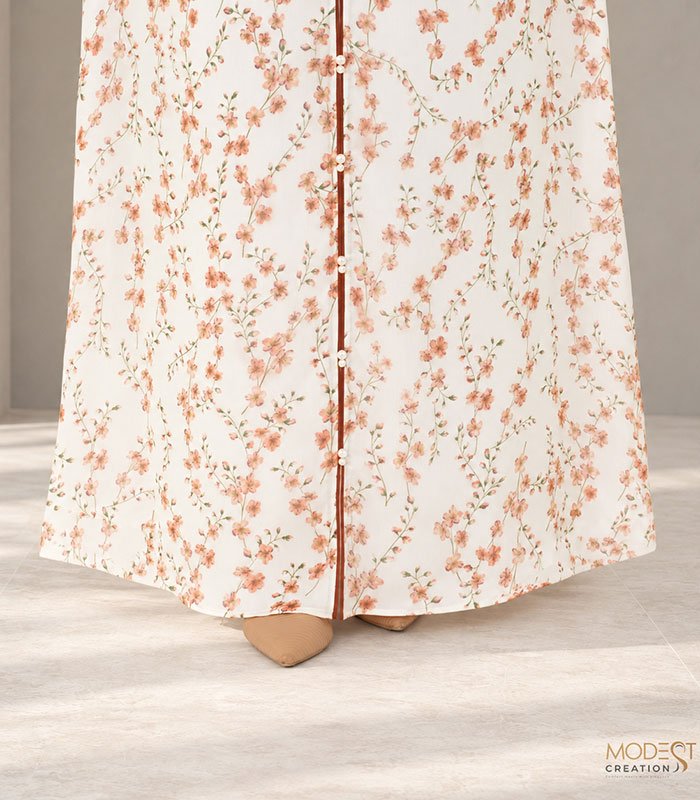 (Off-white & Burnt Caramel Ccolor) Printed Double Layered Abaya (5)