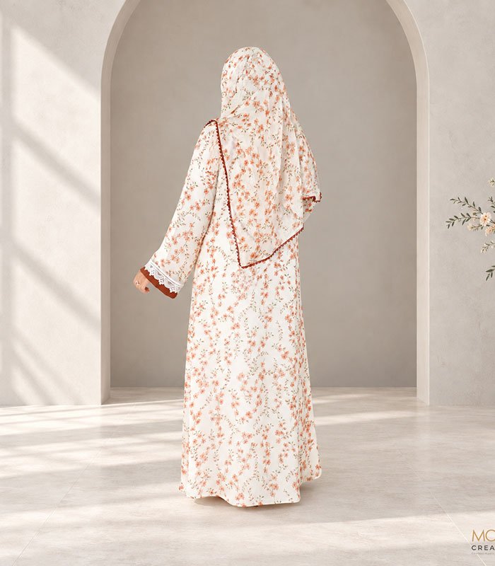 (Off-white & Burnt Caramel Ccolor) Printed Double Layered Abaya (6)
