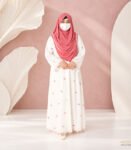 (Off-white) Embroidered Double Layered Abaya
