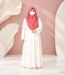 (Off-white) Embroidered Double Layered Abaya (1)